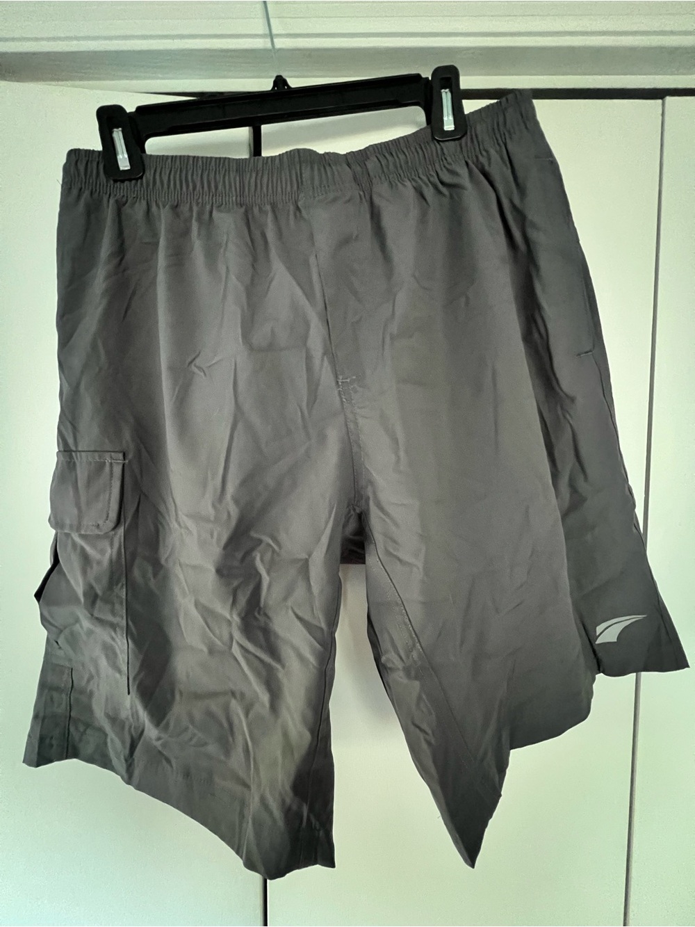 Men's Charcoal Athletic Cargo Padded Bike Shorts with Elastic Waist